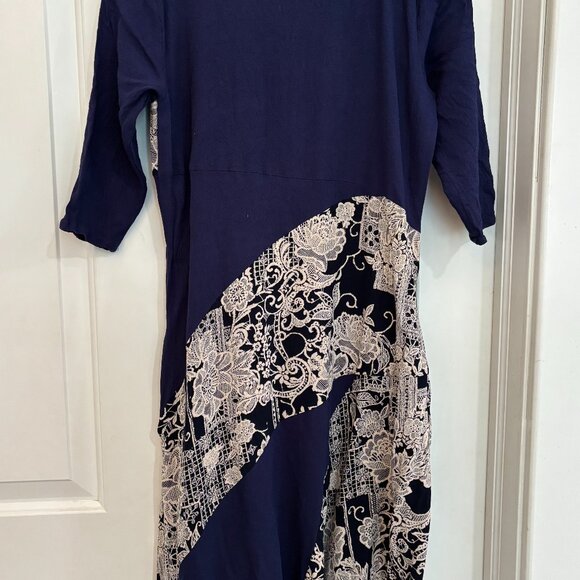 Neeru Kumar Navy & Ivory Patchwork Floral Dress Size Medium - Picture 5 of 10